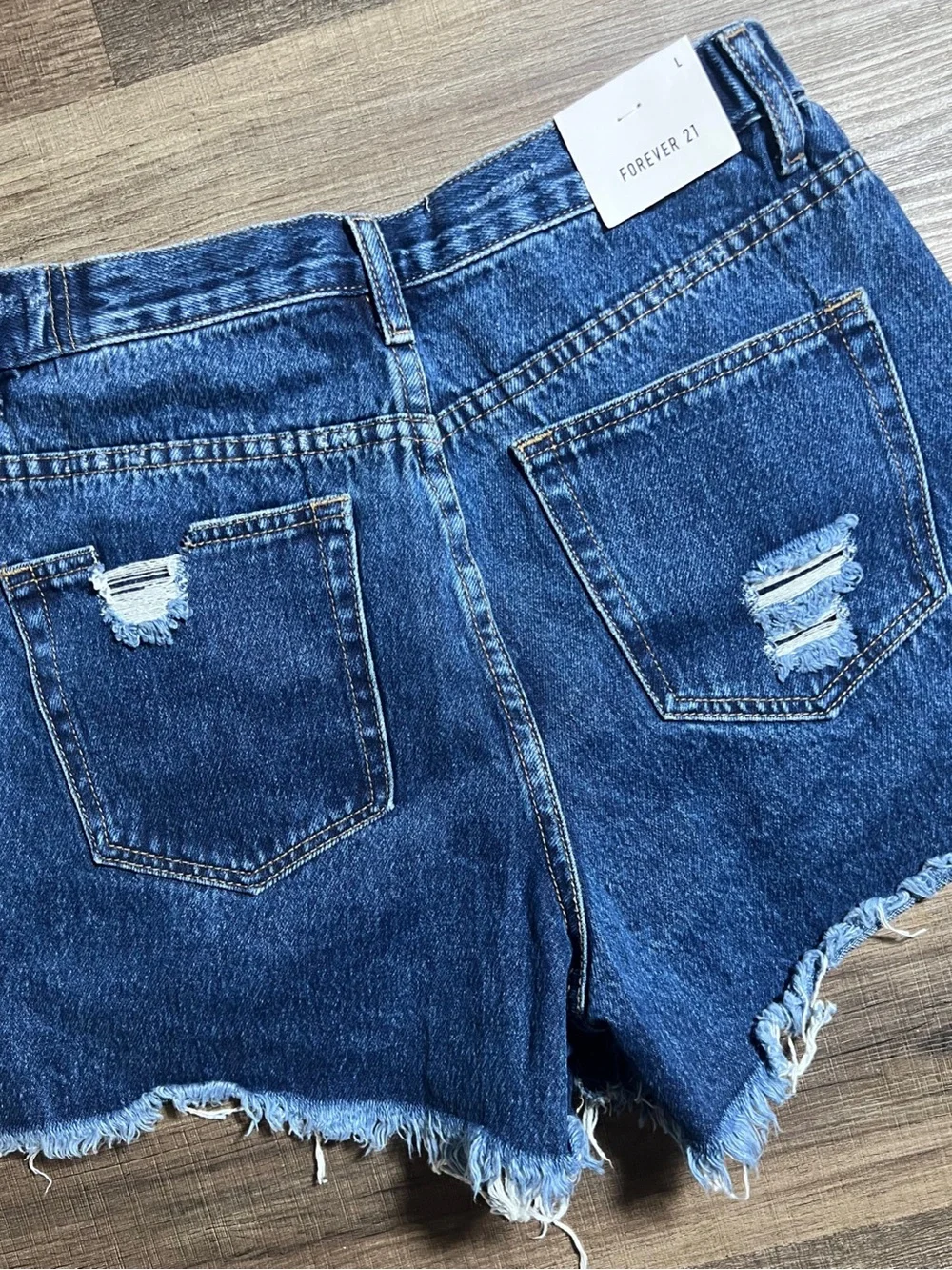 Forever 21 Dark Denim High Rise Distressed Cut Off Jean Shorts